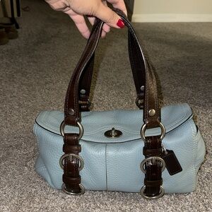 Teal & brown Vintage Coach Chelsea Satchel Pebbled Handbag with original papers